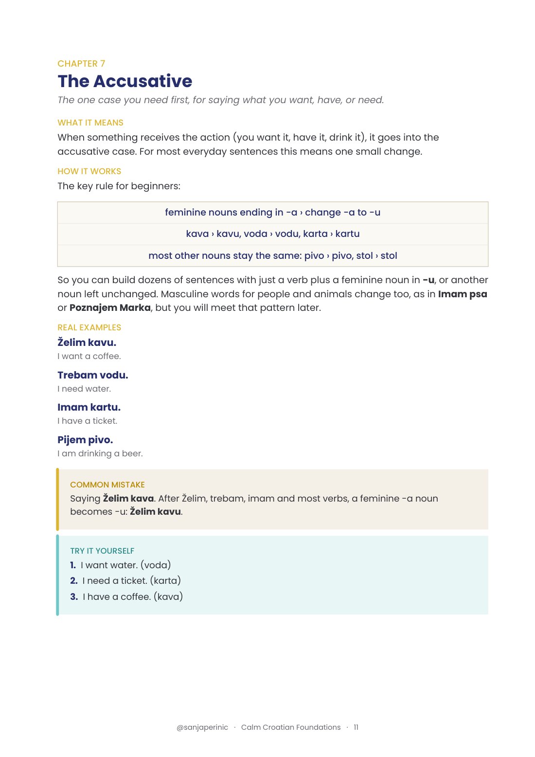 The Calm Croatian Foundations Accusative explanation and exercise